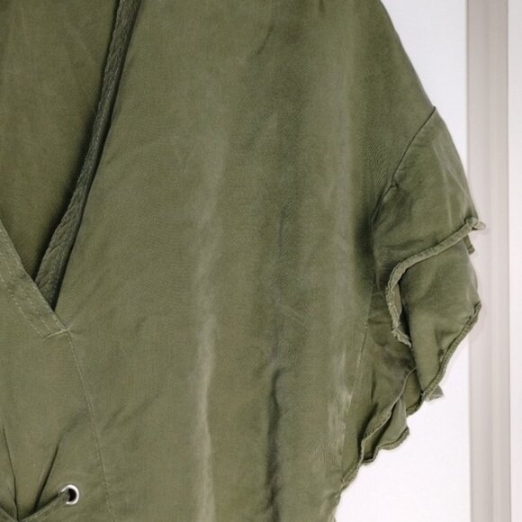 Zara Lace-Up Corset V-Neck Crop Top Olive Green M - Picture 2 of 4